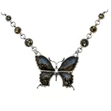 Certified Genuine Green Amber and Sterling Silver Butterfly Necklace Pendant