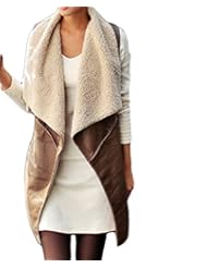 Apparel: Persun Womens Brown Lapel Shearling Lining Suedette Vest Waistcoat, Brown, onesize