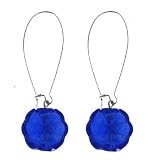 Silver Tone Blue Glass Flower Bead Loop Earrings