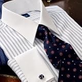 Satin Stripe White Collar Dress Shirt