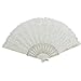 uxcell Lace Trim Plastic Ribs Peony Flower Cloth Folding Hand Fan White