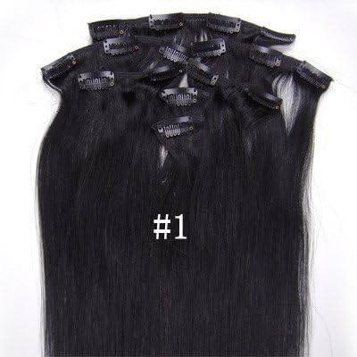 15'' 7pcs Fashional Clips in Remy Human Hair Extensions21 Colors for Women Beauty Hot Sale 70g (#1 jet black)
