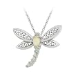 Sterling Silver Created Opal and Diamond Accent Dragonfly Pendant , 18"
