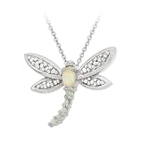 Sterling Silver Diamond-Accent Created-Opal Dragonfly Pendant with Rolo Chain, 18