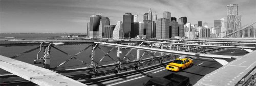 Empire 490032 New York - Cab on Bridge - Manhattan Gelbes Taxi St&auml;dte Slim-Poster Druck - Gr&ouml;sse 91.5 x 30.5 cm