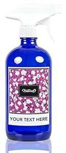 16oz NatureO Empty Glass Spray Bottle - Cobalt Blue Boston Round Glass Bottles - Good for Essential Oils, Aromatherapy, Linen Sprays and Multipurpose Cleaners - Trigger Sprayer w/ Mist and Stream Nozzle Settings - Design Package - Cute LABEL