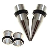 Pair of 00g gauge 10mm 316L Stainless Steel Ear Expanding Tapers with a Pair of 316L Stainless 00g gauge single flare Tunnels for stretching or maintaining ears to 00g.
