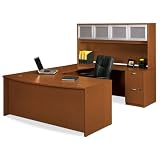 Contemporary Laminate Bowfront U-Desk w/ Right Bridge and Glass Door Hutch Basyx BL Laminate Collect