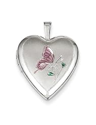 Sterling Silver 20mm Enameled Butterfly Heart Locket. Metal Wt- 3.4g