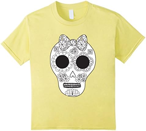 Kids Girly Sugar Skull Day of the Dead Color Me Shirt 4 Lemon