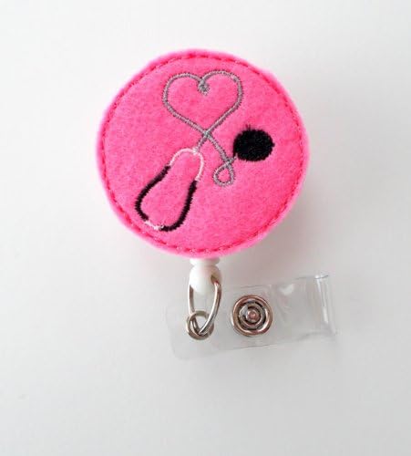 Pink Stethoscope - Cute Badge Clip - Nurses Badge Holder - MD Badge - Nursing Badge Holder - Cute Badge Reel - RN Badge Reel - Doctor Badge
