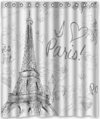 GREATY Custom Frech Paris Eiffel Tower City of Love Black White Shower Curtain 60 x 72 - Bathroom