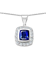 Original Star K (tm) Square Cushion Cut Created Sapphire Pendant in 925 Sterling Silver