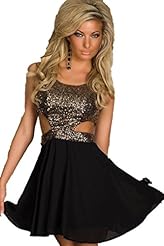 Flutter Summer Metallic/Polyester Sequined Cutout Skater Dress 