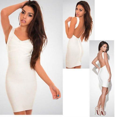 Lamystere Bandage Dress Sexy Ladies Sheath Bandage Dress Womens Backless Stretchy Bodycon Party Dress (M, White)