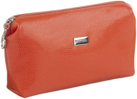 Italian Leather Make-up Bag - Lizard-print - Orange