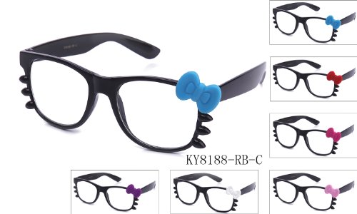 Kyra Women's High Fashion Rubber Touch Finish Hello Kitty Bow Clear Lens Glasses 20% OFF 4 Pairs or More