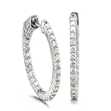 14K White Gold Inside-Out Natural Diamond Hoop Earrings (G, SI2, 1.00 cttw) w/Safety Lock