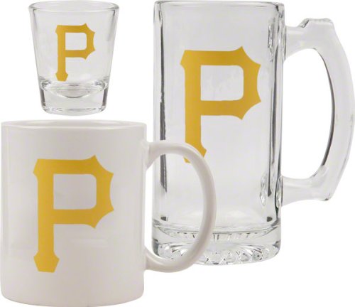 Pittsburgh Pirates Glassware Set: 3D Logo Tankard, Coffee Mug, Shot Glass