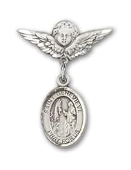 Sterling Silver Baby Badge with St. Genevieve Charm and Angel with Wings Badge Pin