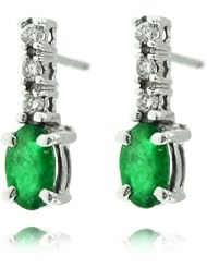 10k White Gold Emerald Gemstone and Diamond Earring, Birthstone of May