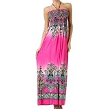 Paisley Graphic Print Beaded Halter Smocked Bodice Maxi / Long Dress ( 7 Colors )