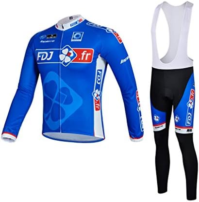 Cool Riding Men's Cycling Bib Suit 2014 FDJ Comfortable Breathable Bicycle Bike Straps Set Long Sleeve Cycling Bib Set Sports Clothing