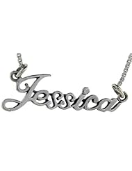 Sterling Silver JESSICA Name Necklace 3/8 inch, 17 inches long