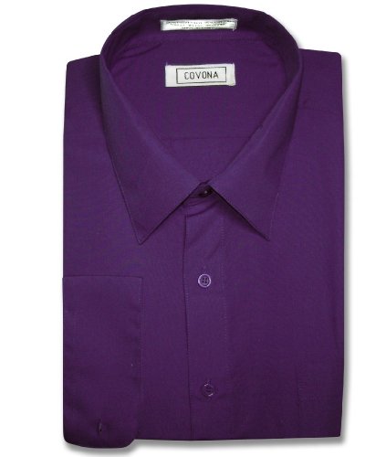 Men's Solid PURPLE INDIGO Color Dress Shirt w/ Convertible Cuffs