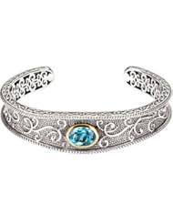 Genuine Swiss Blue Topaz Bracelet Sterling Silver & 14K Yellow 66434
