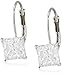 Amazon Collection 10K White Gold Swarovski Zirconia Princess Cut Lever back Earrings (2 cttw)