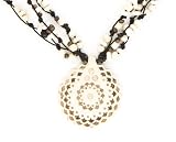 Cream and Brown Bone beads with hand carved Bone Pendant on brown cord, Brass hook 18"