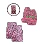 7-Piece Safari Animal Print Automotive Interior Gift Set - 2 Universal-Fit Zebra Black and Pink Front Bucket Seat Covers, 2 Universal-Fit Zebra Black and Pink Front Rubber Floor Mats, One Zebra Black and Pink Steering Wheel Cover and Two Zebra Black and Pink Shoulder Belt Pad