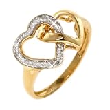 10k Two-Tone Diamond Double Heart Ring (.08 cttw), Size 7