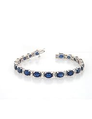 18.00ct tw Diamond & Oval Shape Sapphire Bracelet 7 Inch 14k Gold Double Safety Lock H-J SI-I Quality