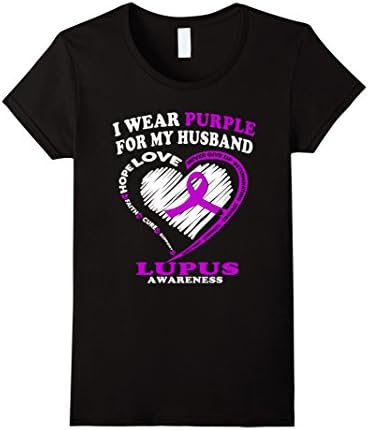 Women's Lupus Awareness Shirts - I Wear Purple For My Husband XL Black