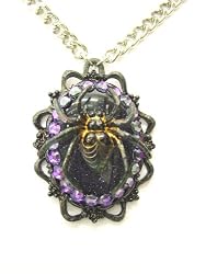 Gothic Black Spider Purple Stone Pendant Unisex Rocker Necklace , Rocker Jewelry Gothic Pendant