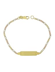 14k Tricolor Gold, Dainty Figaro Links with Small ID Kids Children Bracelet