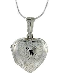 Sterling Silver Heart Locket Hand Engraved, 1 inch