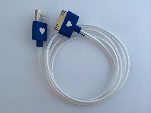 QCMD 3ft/1m Glow-in-the-dark LED Light up 39" Solid One Light Color High Speed Usb to 30pin Data Sync Charger Charge Cable Cord Adapter for Ios 6 Ios7 for Iphone 4 4s Phones, Iphone 1st Generation, Iphone 3g, Iphone 3gs, Ipad First Generation, Ipad 2, Ipod Touch 2, 3, 4, (blue)