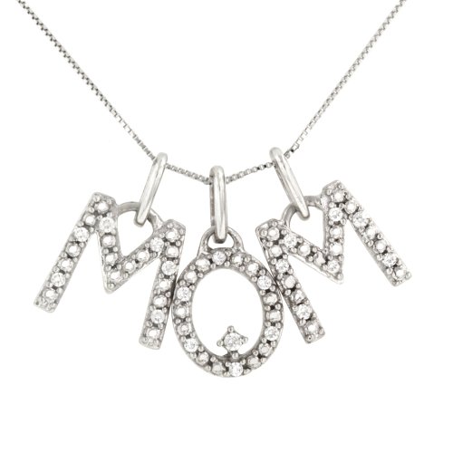 Sterling Silver Diamond “MOM” Moveable Charms Necklace (.10 cttw), 18″