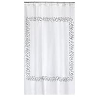 White Black White Scrolled Fabric Shower Curtain