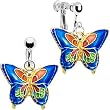 Handcrafted Blue Cloisonne Butterfly Clip Earrings