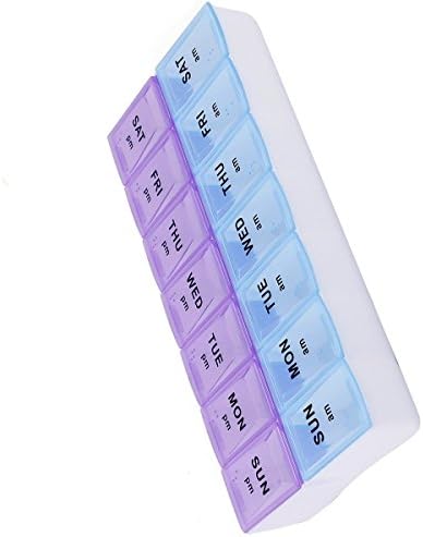 7 Days AM/PM Push Botton Travel Pill Container(Twice a Day) With Free Pill Splitter