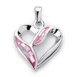Adorable Solid Sterling Silver Rhodium Plated Heart Pendant with Pink Mother of Pearl.