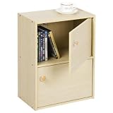 FURINNO 2 Tier Bookcase Shelf with Door w/Round Handle, 11201SBE