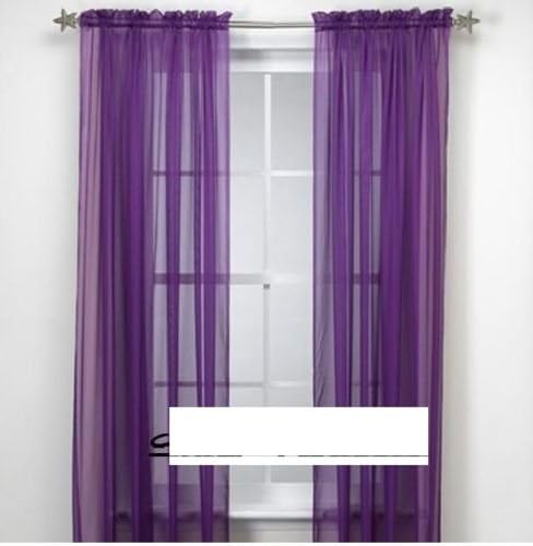 MONAGIFTS TWO PANELS 55 WIDE X 63" LENGTH BRIGHT PURPLE 2 Piece Solid SHEER PANEL with ROD POCKET - Window Curtain Treatment 63" short