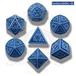 Q-Workshop Polyhedral 7-Die Set: Carved Nuke Dice Set (Blue and Black)
