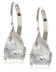Platinum Plated Sterling Silver Pear-Shaped Cubic Zirconia Lever Back Earrings
