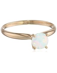 14k Gold 6mm Round Created Opal Gemstone Solitaire Ring (1/3 ct)
